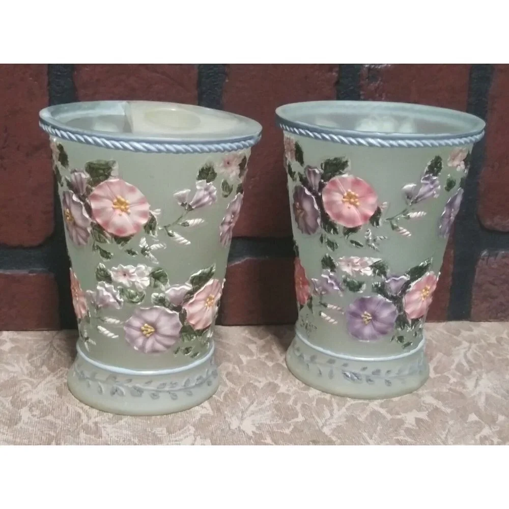 3-Pc Bathroom Set Morning Glory Resin Retd. Tumbler Toothbrush Holder Soap Dish